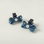 Cute Denim Bow Pearl Mini Hair Clips – hair accessories (view 1)