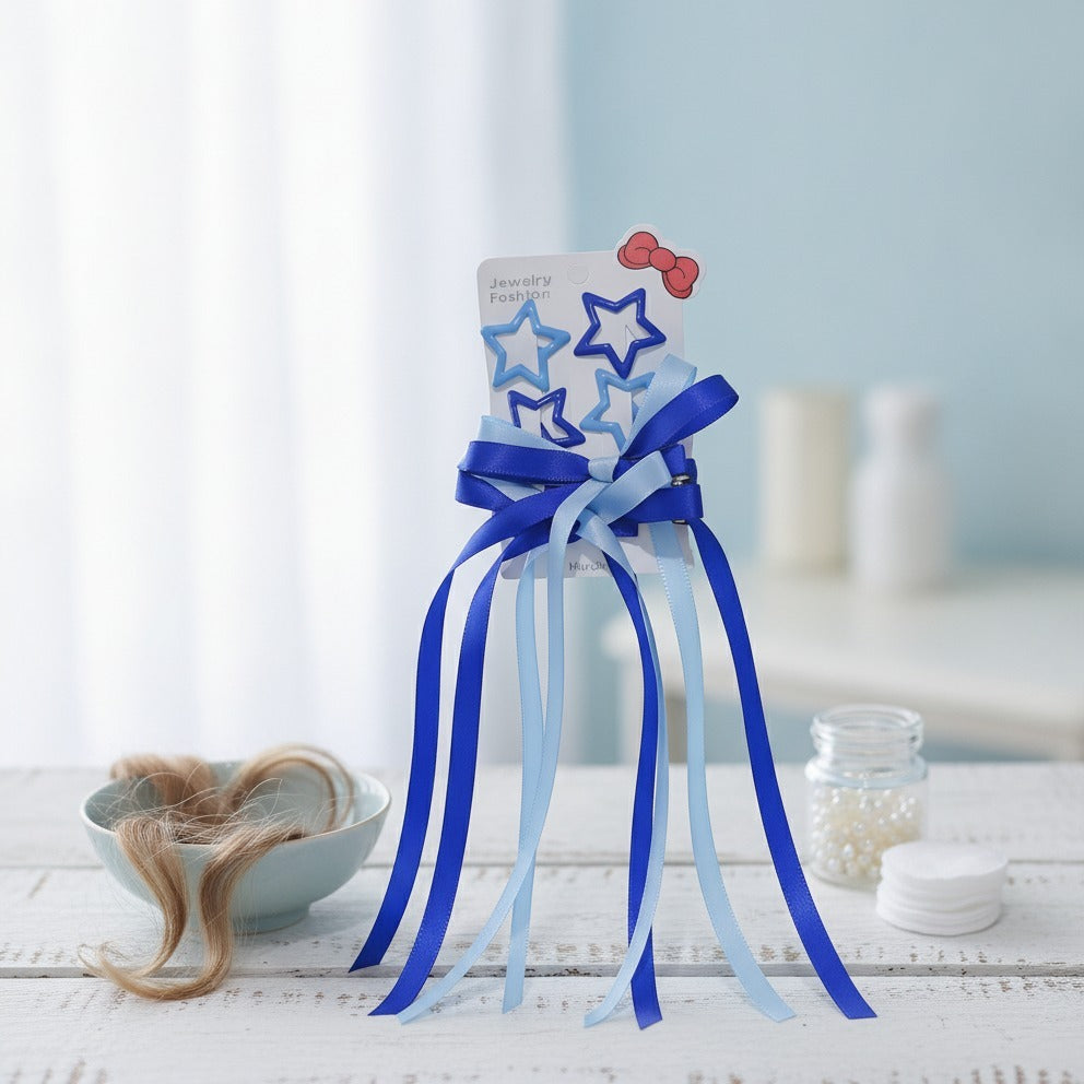 Star & Bow Hair Clip Set - Dual Blue – hair accessories (view 2)