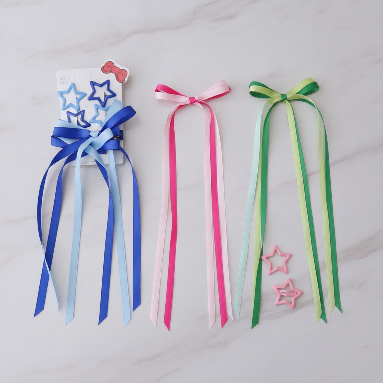 Star & Bow Hair Clip Set - Dual Blue