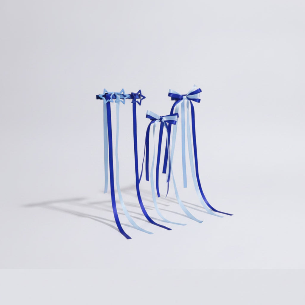 Star & Bow Hair Clip Set - Dual Blue