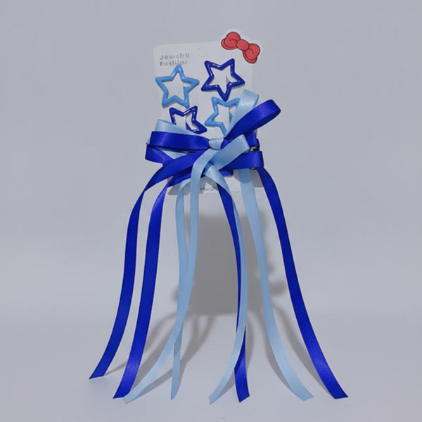 Star & Bow Hair Clip Set - Dual Blue