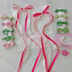 Star & Bow Hair Clip Set - Dual Green