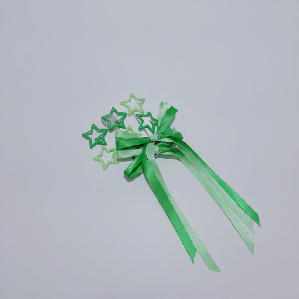 Star & Bow Hair Clip Set - Dual Green
