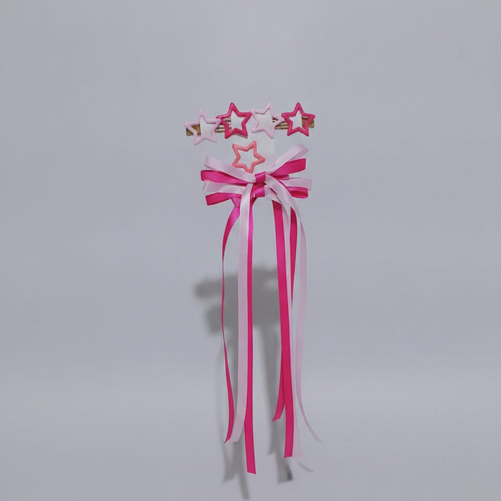 Star & Bow Hair Clip Set - Pink & Light Pink