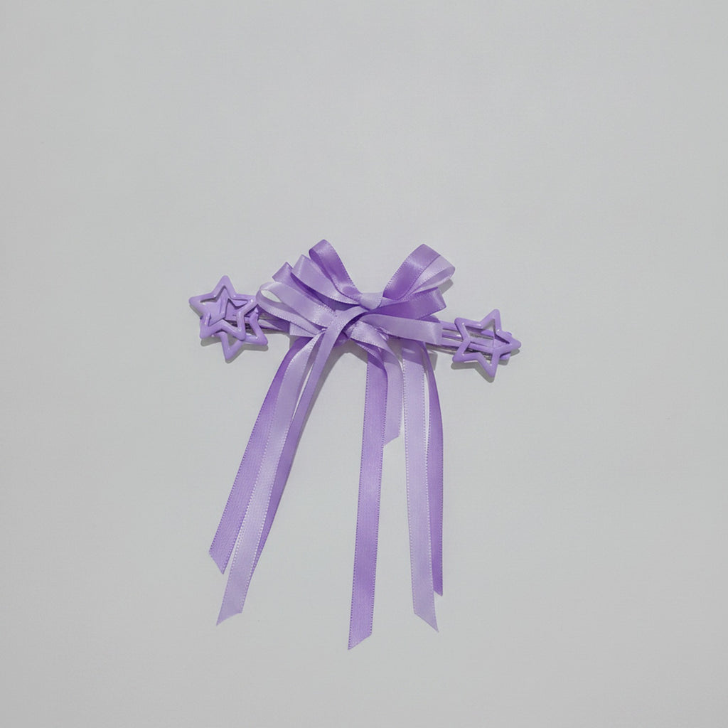 Star & Bow Hair Clip Set - Dual Purple