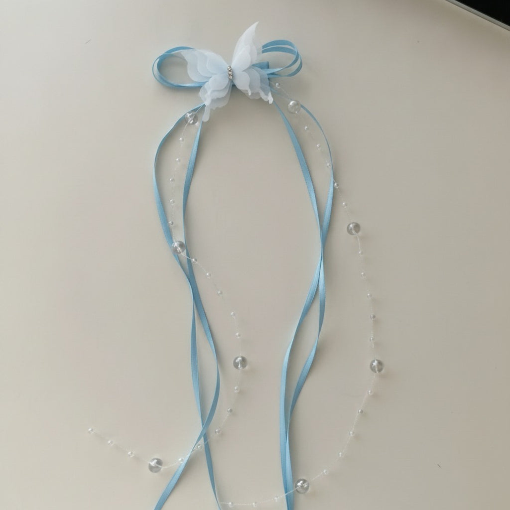 Butterfly Ribbon Dangling Pearl Hair Clip – hair accessories (view 1)