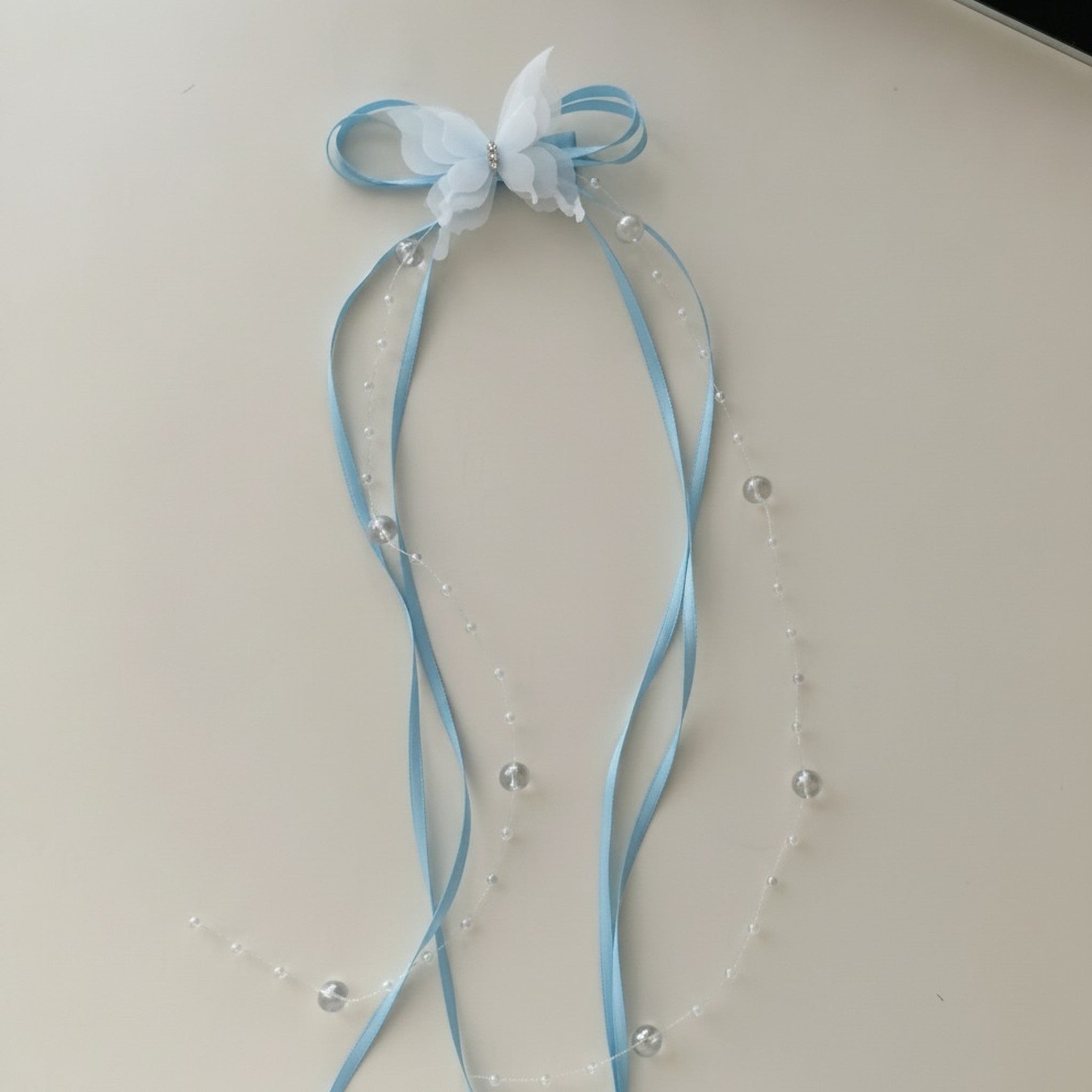 Butterfly Ribbon Dangling Pearl Hair Clip – hair accessories (view 1)