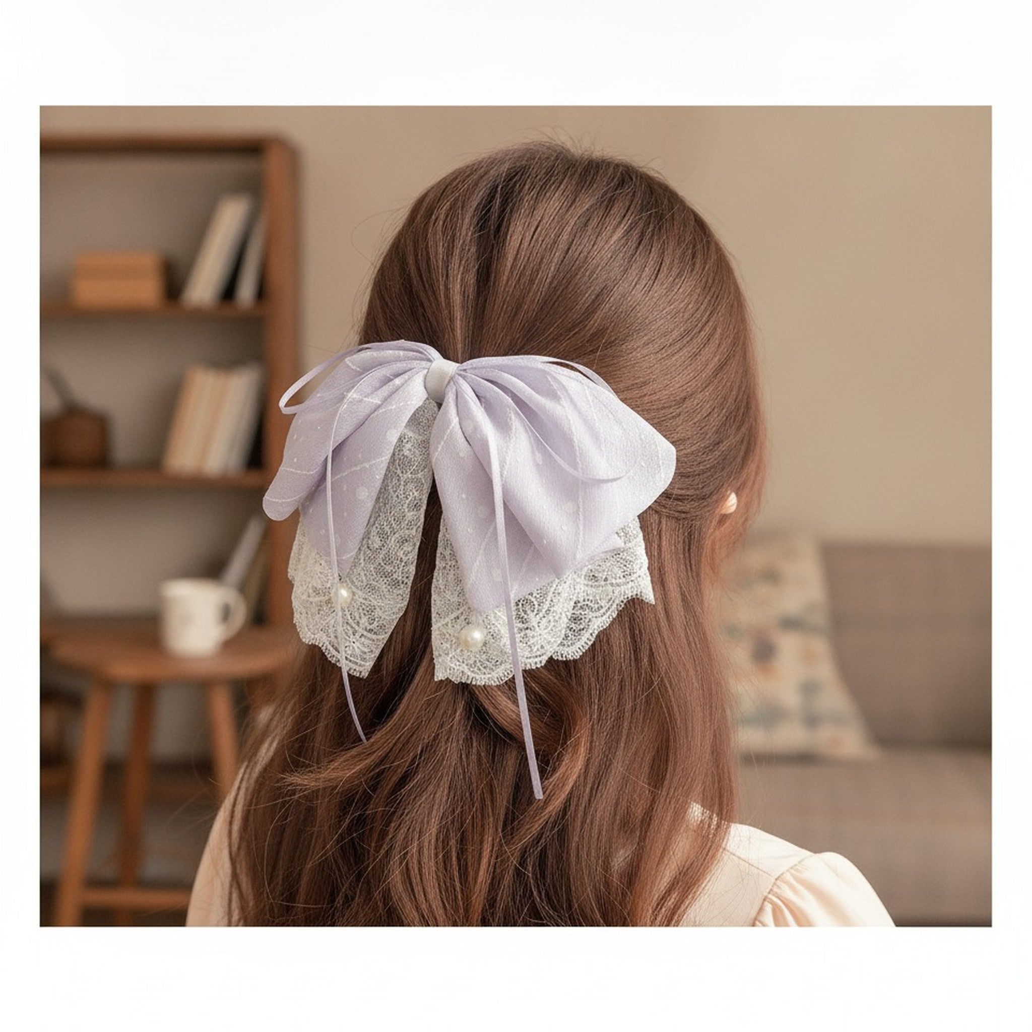 Elegant Lace Pearl Bow Hair Clip – hair accessories (view 3)