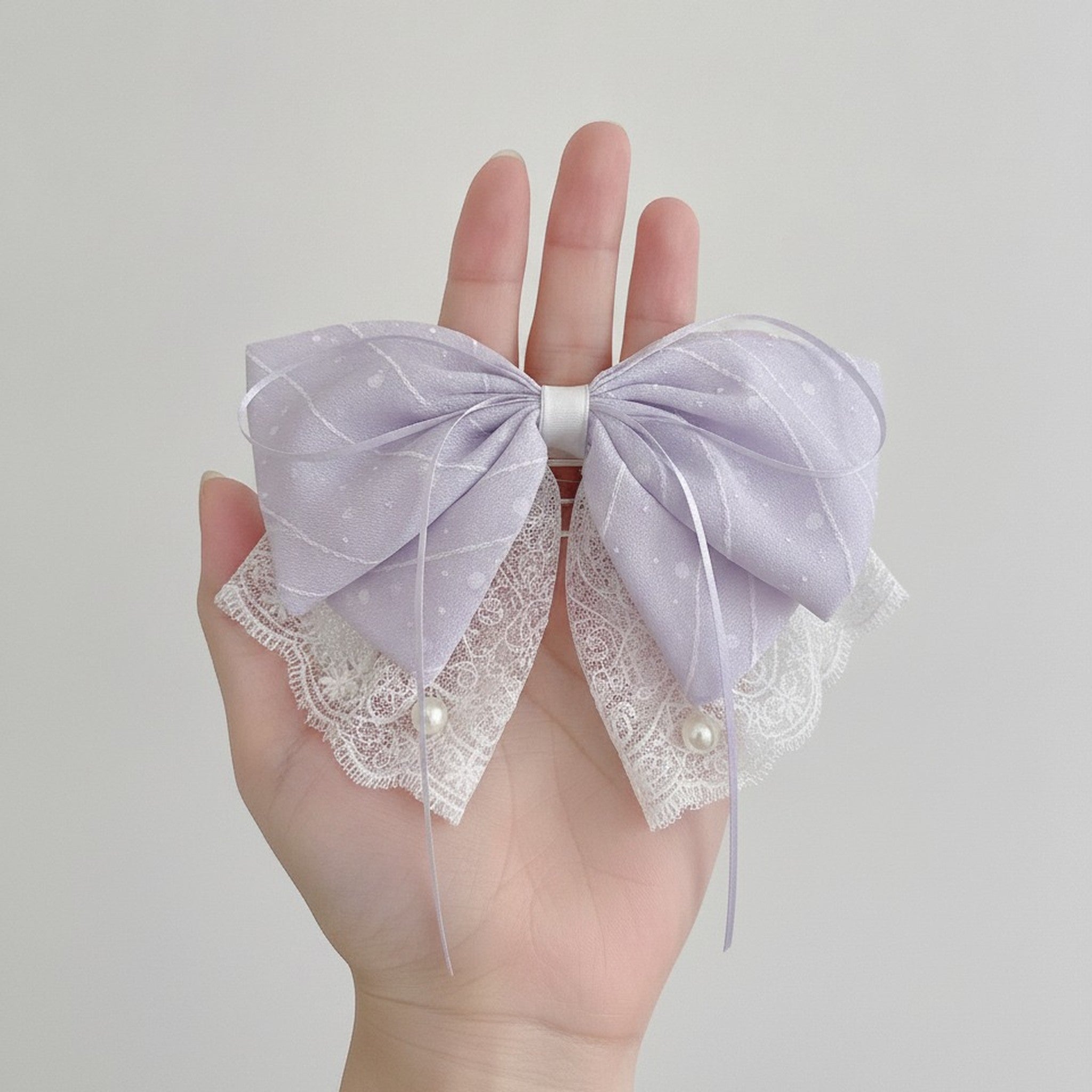 Elegant Lace Pearl Bow Hair Clip – hair accessories (view 4)