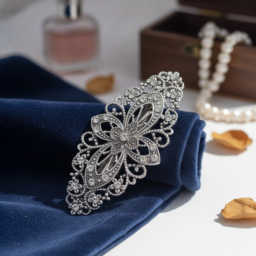 Elegant Ornate Rhinestone Hair Clip Barrette – hair accessories (view 3)