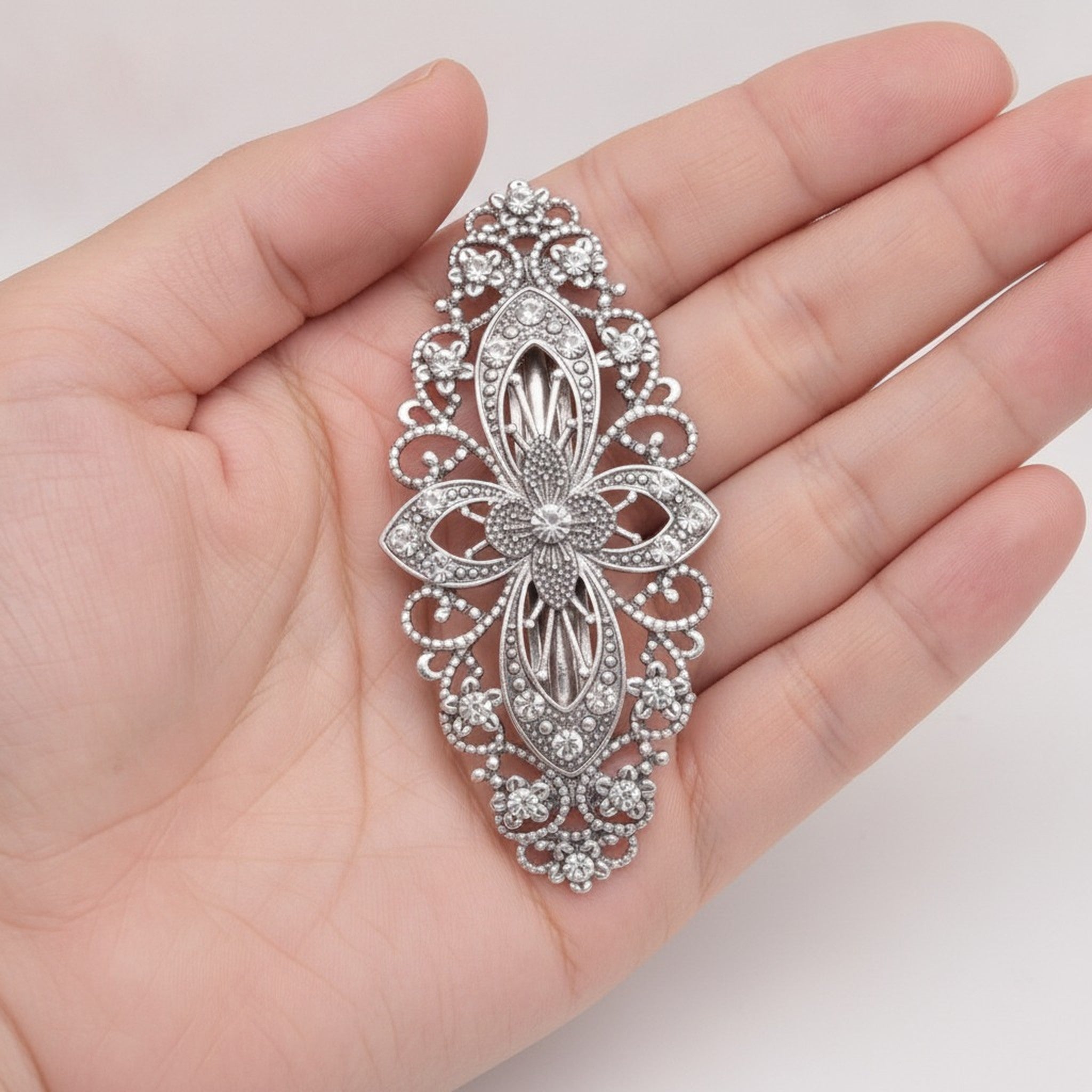 Elegant Ornate Rhinestone Hair Clip Barrette – hair accessories (view 4)