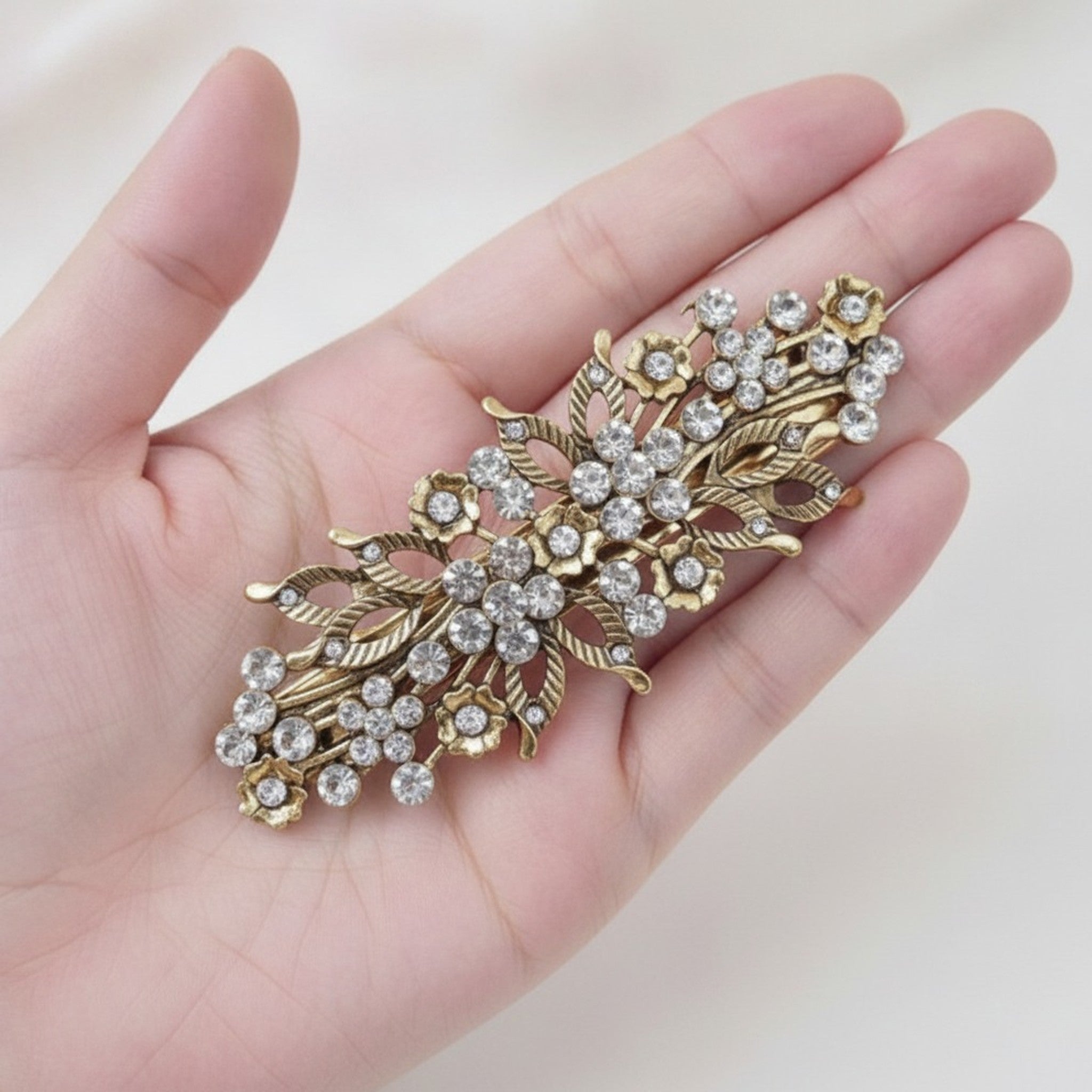 Elegant Floral Rhinestone Hair Barrette – hair accessories (view 3)