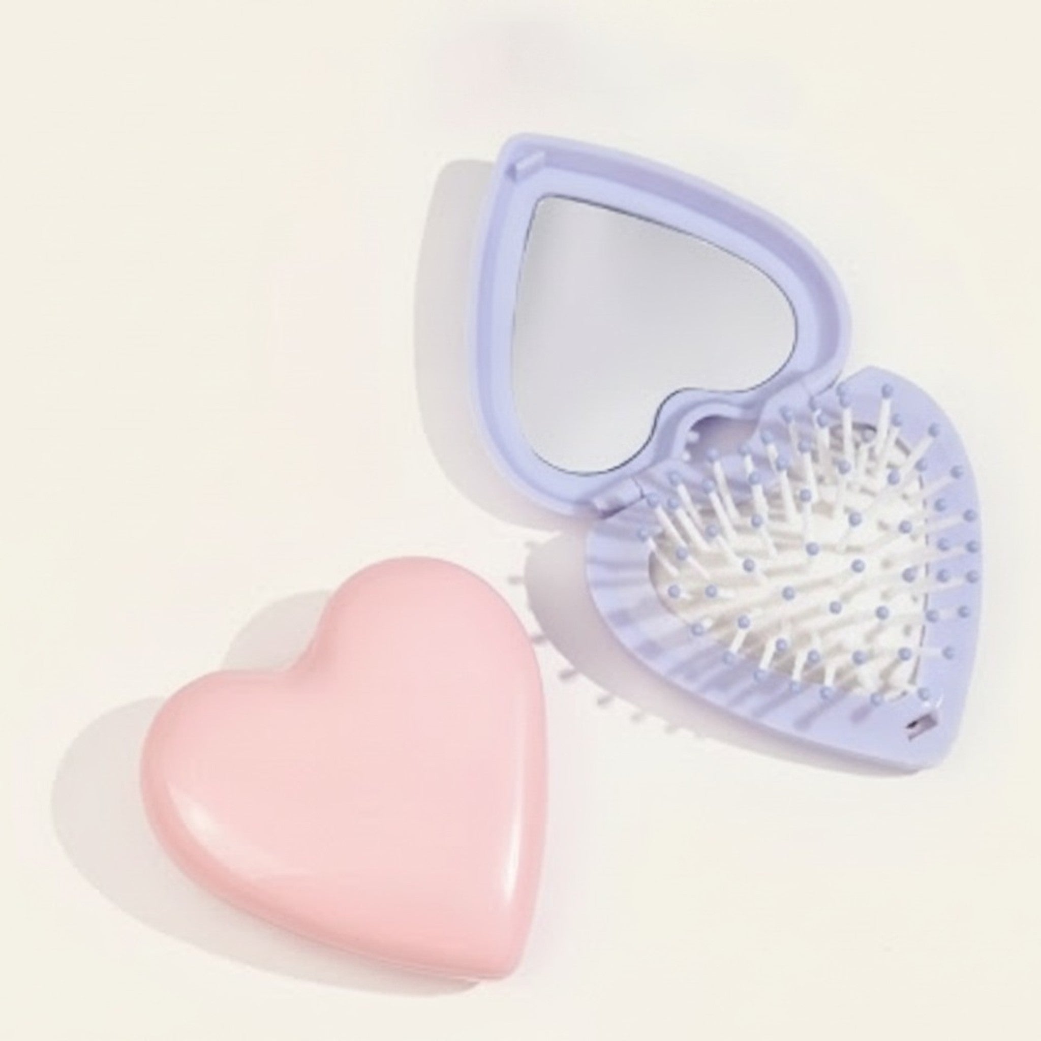 Heart Compact Mirror Hair Brush Set – Korean beauty tool (view 2)