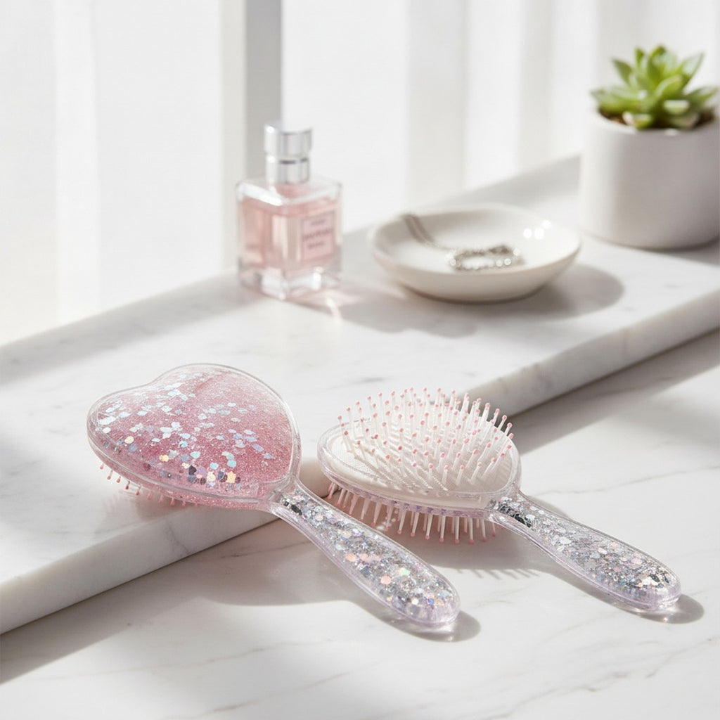 Glitter Heart Shaped Hairbrush – Korean beauty tool (view 3)