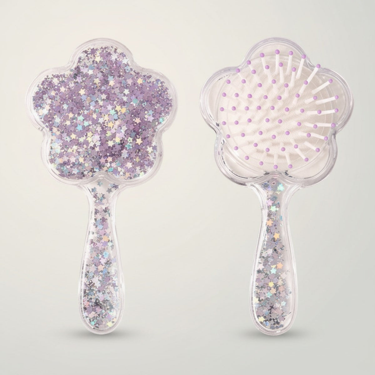 Clear Glitter Flower Design Hairbrush – hair accessories (view 2)