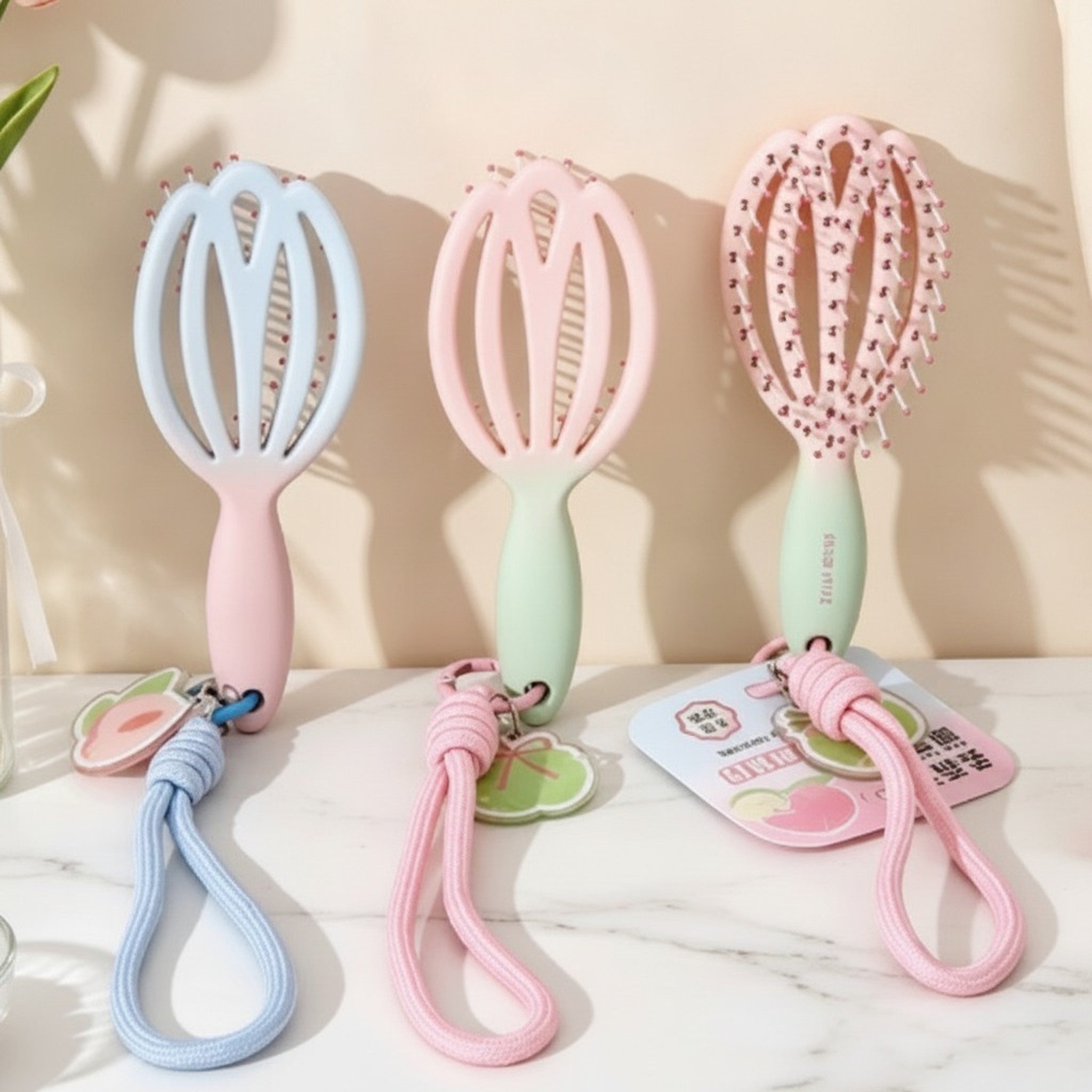Ventilated Detangling Hair Brushes with Charm – Korean beauty tool (view 1)