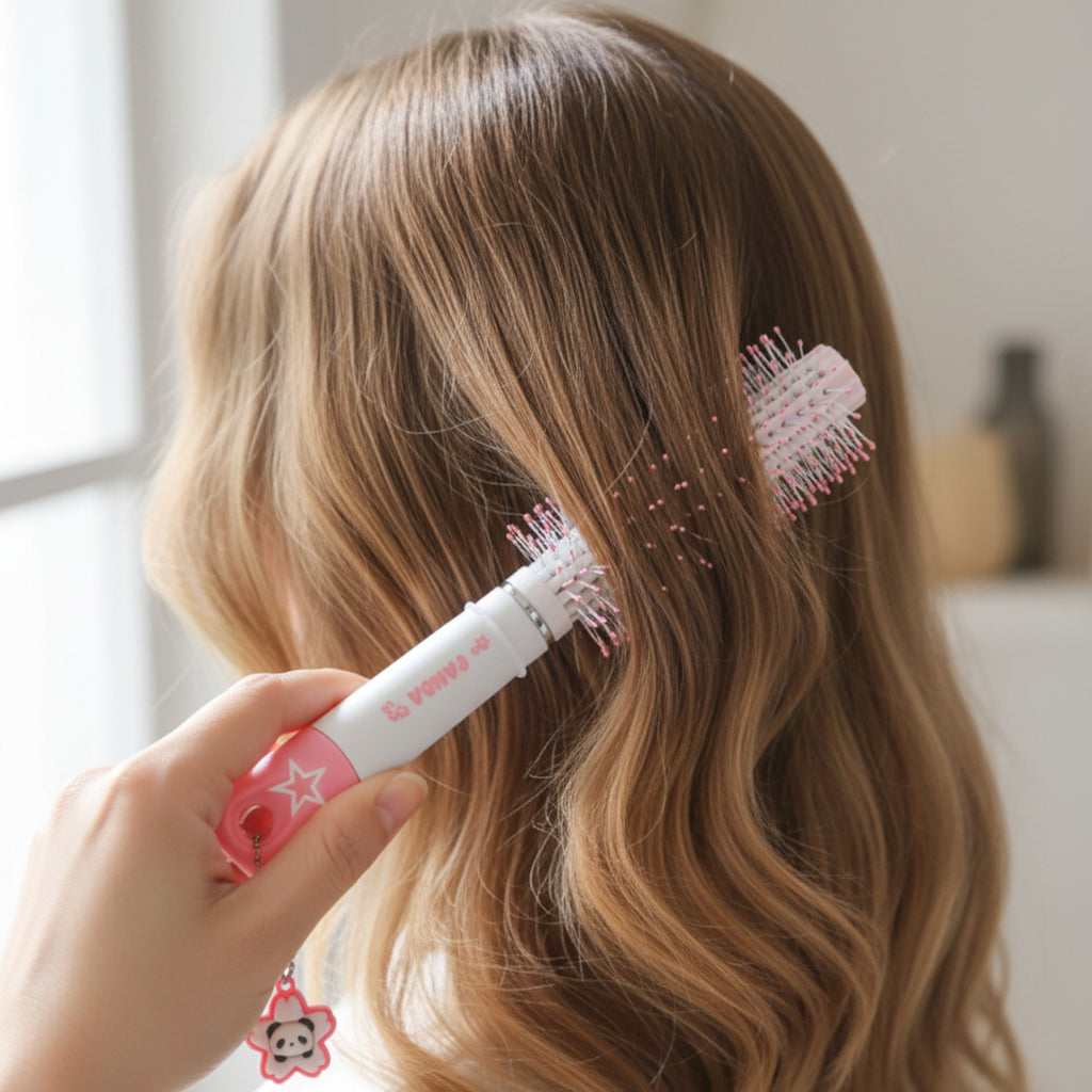 Pink Hot Air Brush with Flower Charm Keychain