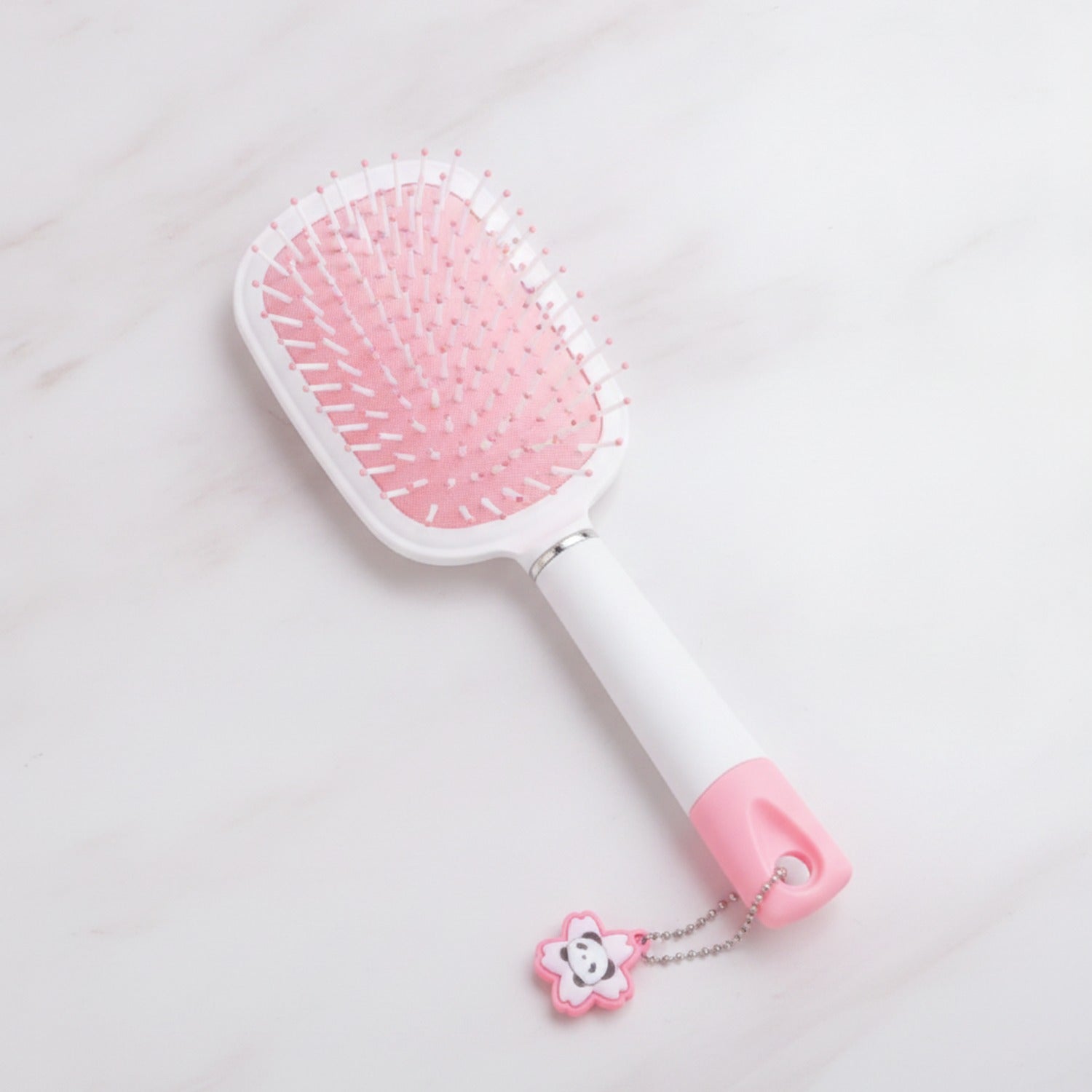 Pink Flower Charm Hair Brush Set With Mirror