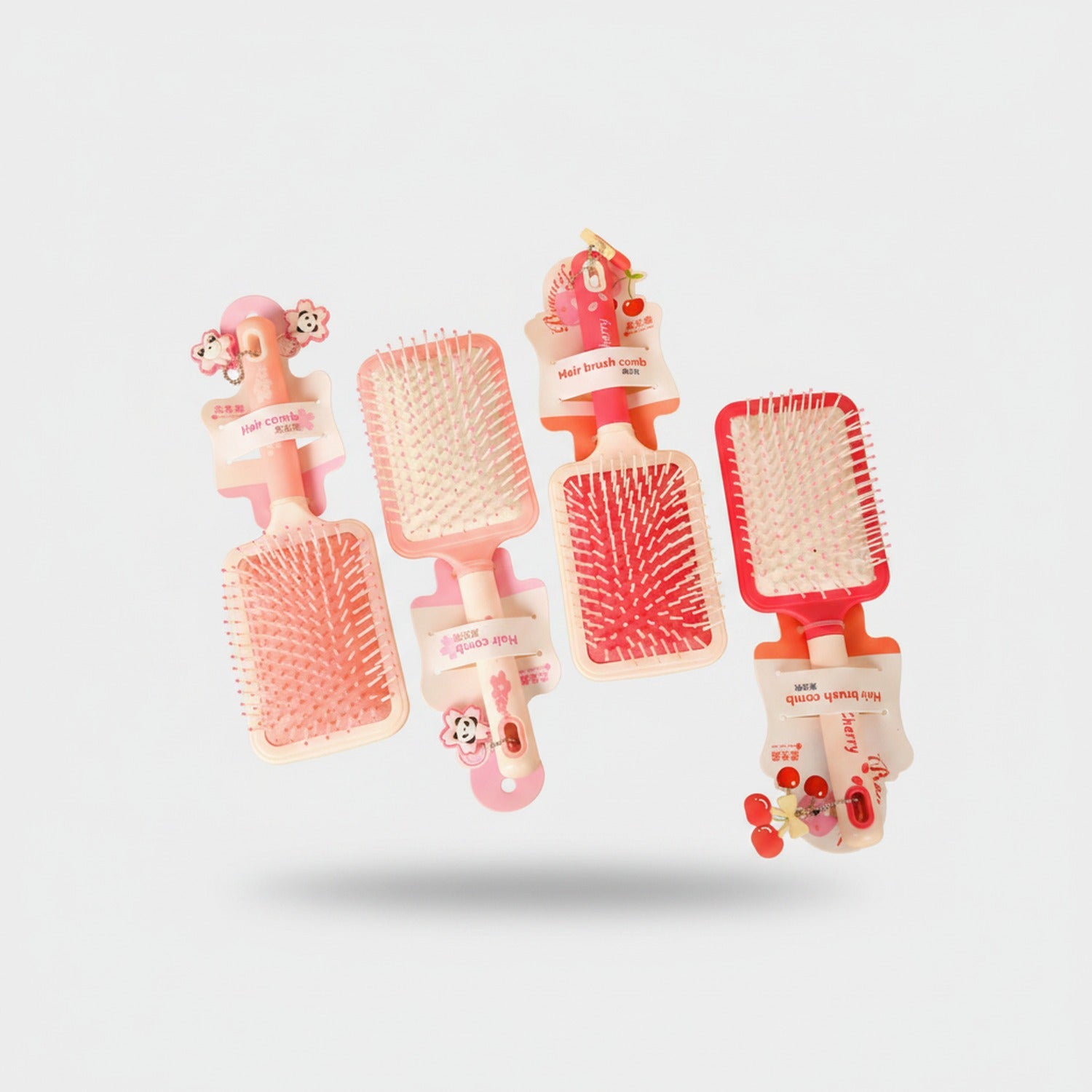 Pink Paddle Hair Brush Set With Charm Details