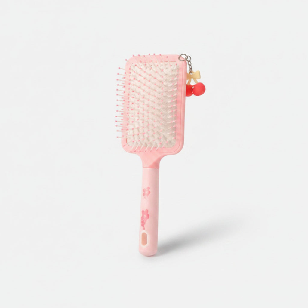 Pink Paddle Hair Brush Set With Charm Details – Korean beauty tool (view 1)