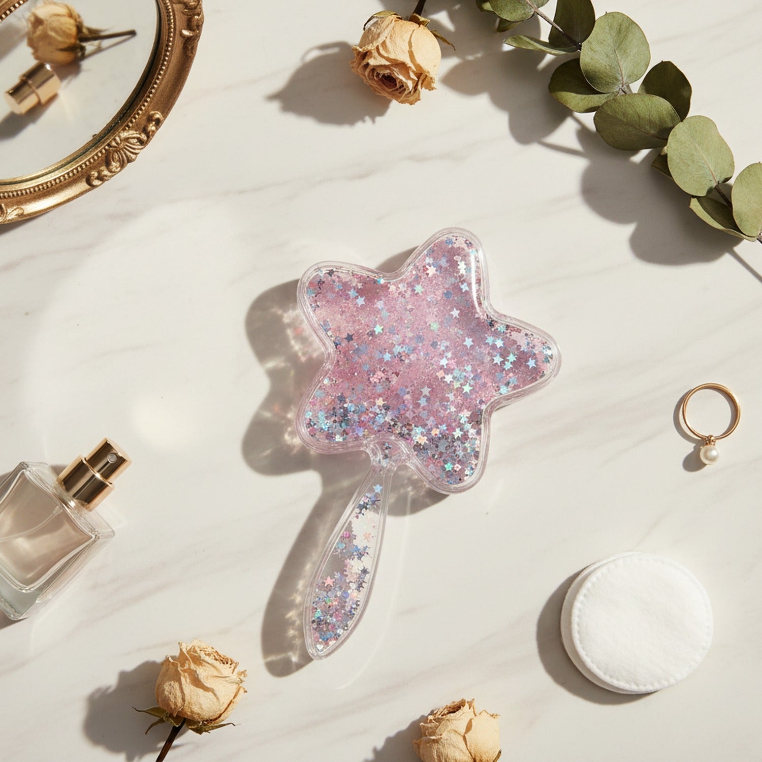 Star-Shaped Glitter Hair Brush With Beaded Handle