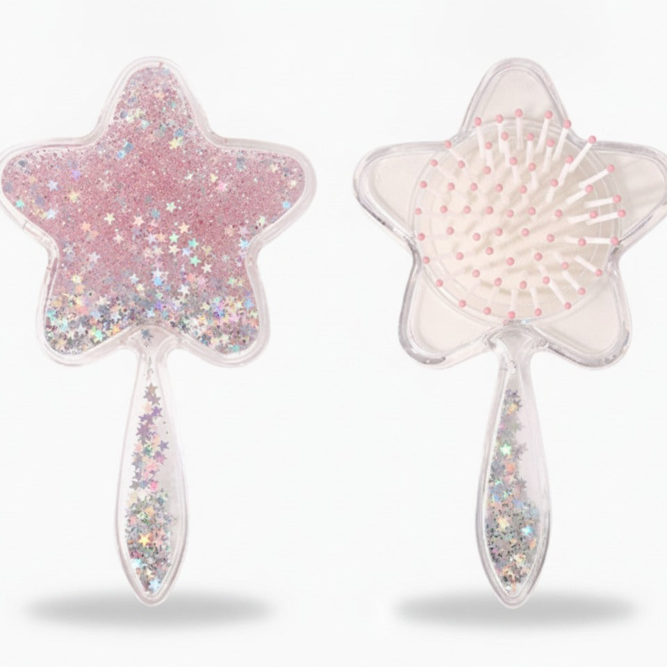 Star-Shaped Glitter Hair Brush With Beaded Handle – Korean beauty tool (view 1)