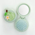 Mint Green Compact Mirror With Flower Design