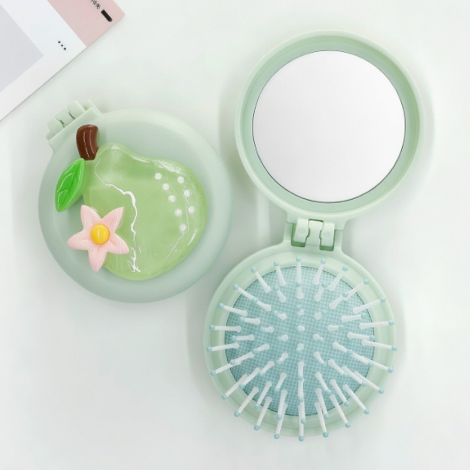Mint Green Compact Mirror & Folding Hair Brush