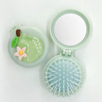 Mint Green Compact Mirror & Folding Hair Brush – Korean beauty tool (view 1)