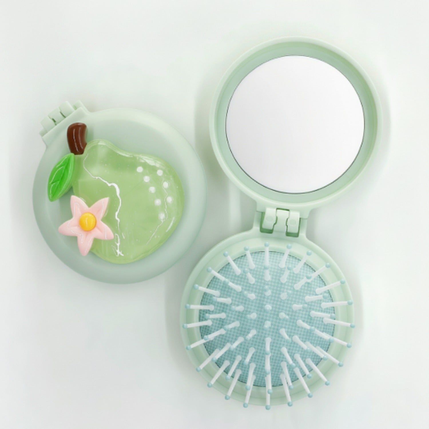 Mint Green Compact Mirror & Folding Hair Brush
