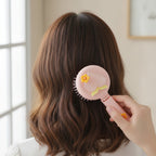Pink Flower Compact Mirror With Hair Brush