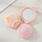 Pink Flower Compact Mirror & Folding Hair Brush – Korean beauty tool (view 2)