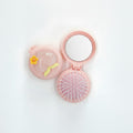 Pink Flower Compact Mirror & Folding Hair Brush – Korean beauty tool (view 1)