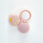Pink Flower Compact Mirror & Folding Hair Brush – Korean beauty tool (view 1)