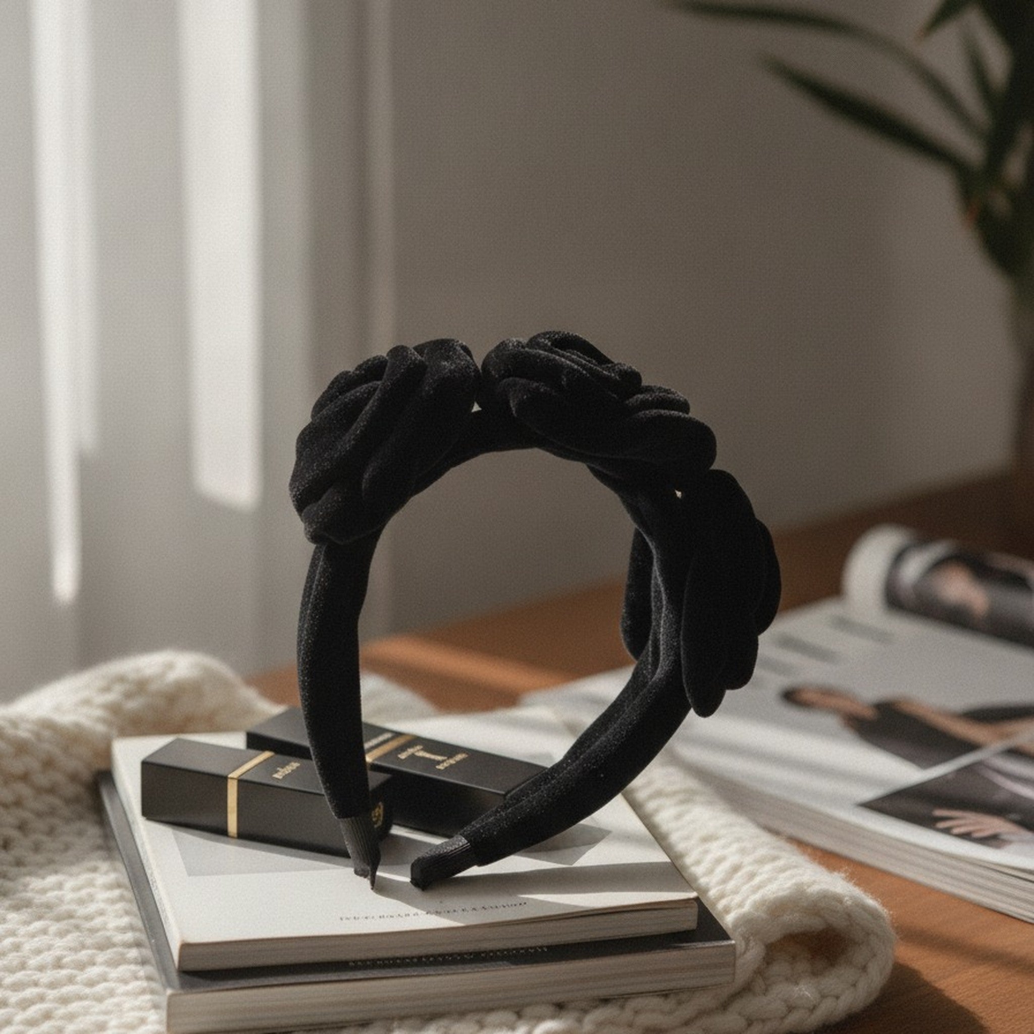 Velvet Ruffled Embellished Headband – hair accessories (view 3)