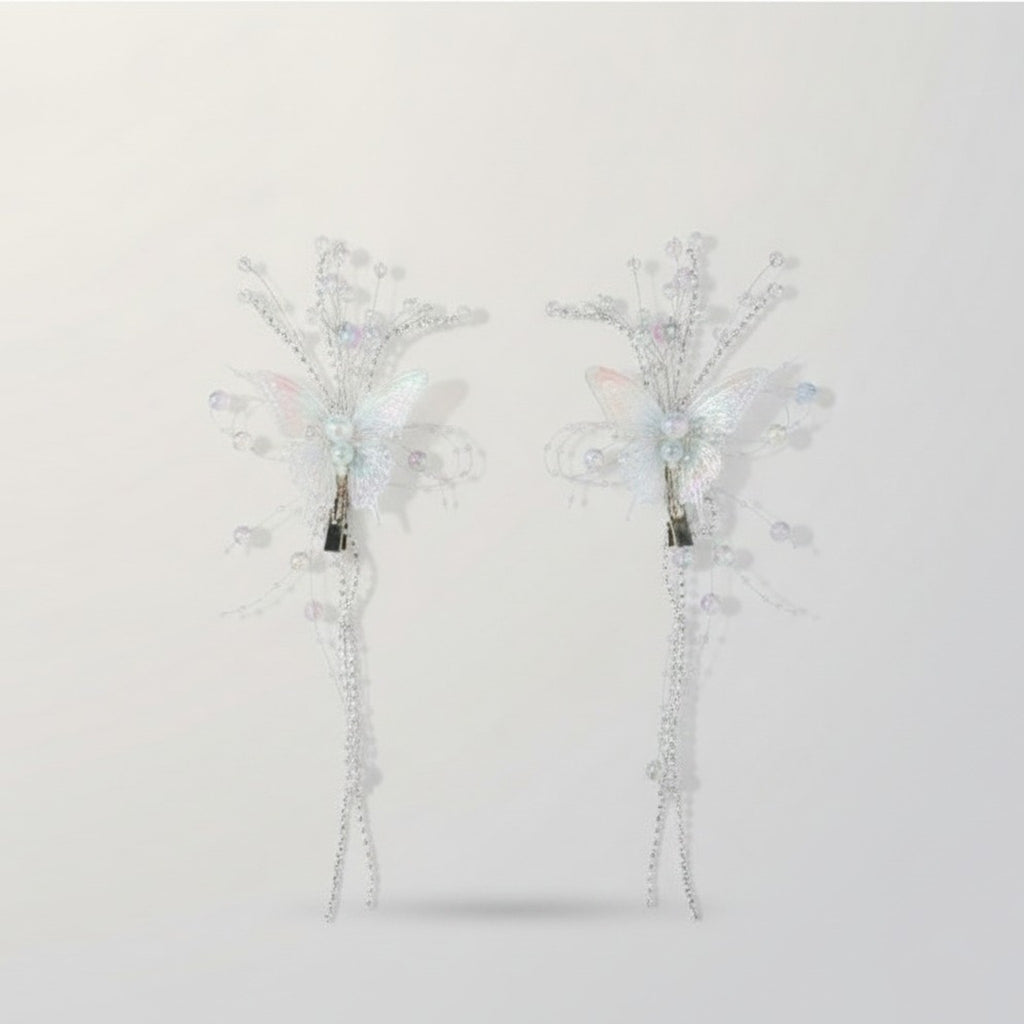 Iridescent Butterfly Beaded Dangle Hair Clips – hair accessories (view 1)