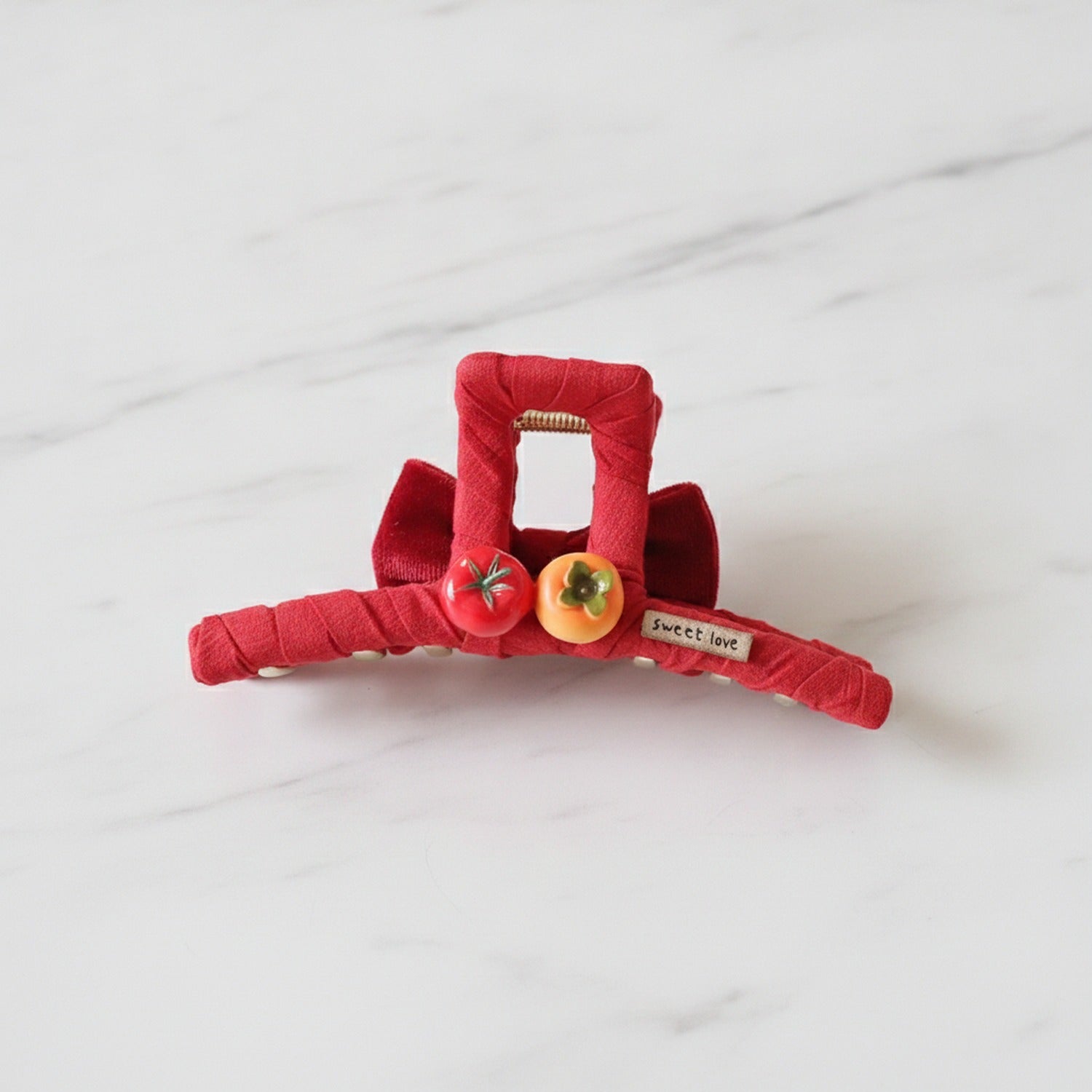Red Velvet Hair Claw With Tomato Charm