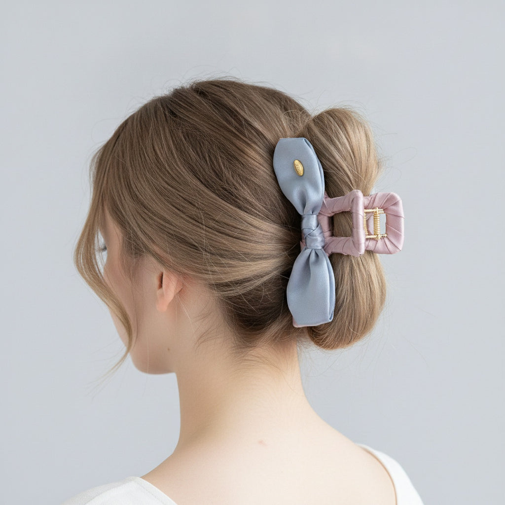 Quilted Hair Claw With Satin Bow – hair accessories (view 2)