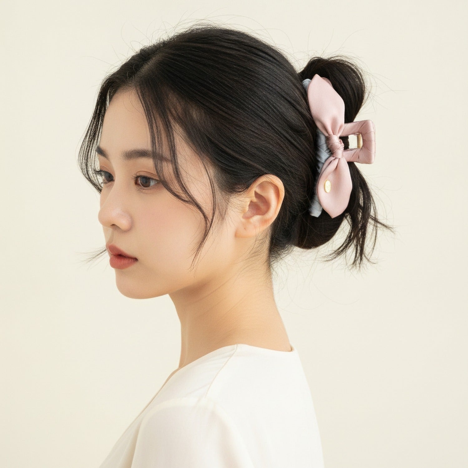 Velvet Bow Hair Claws Pink Gray