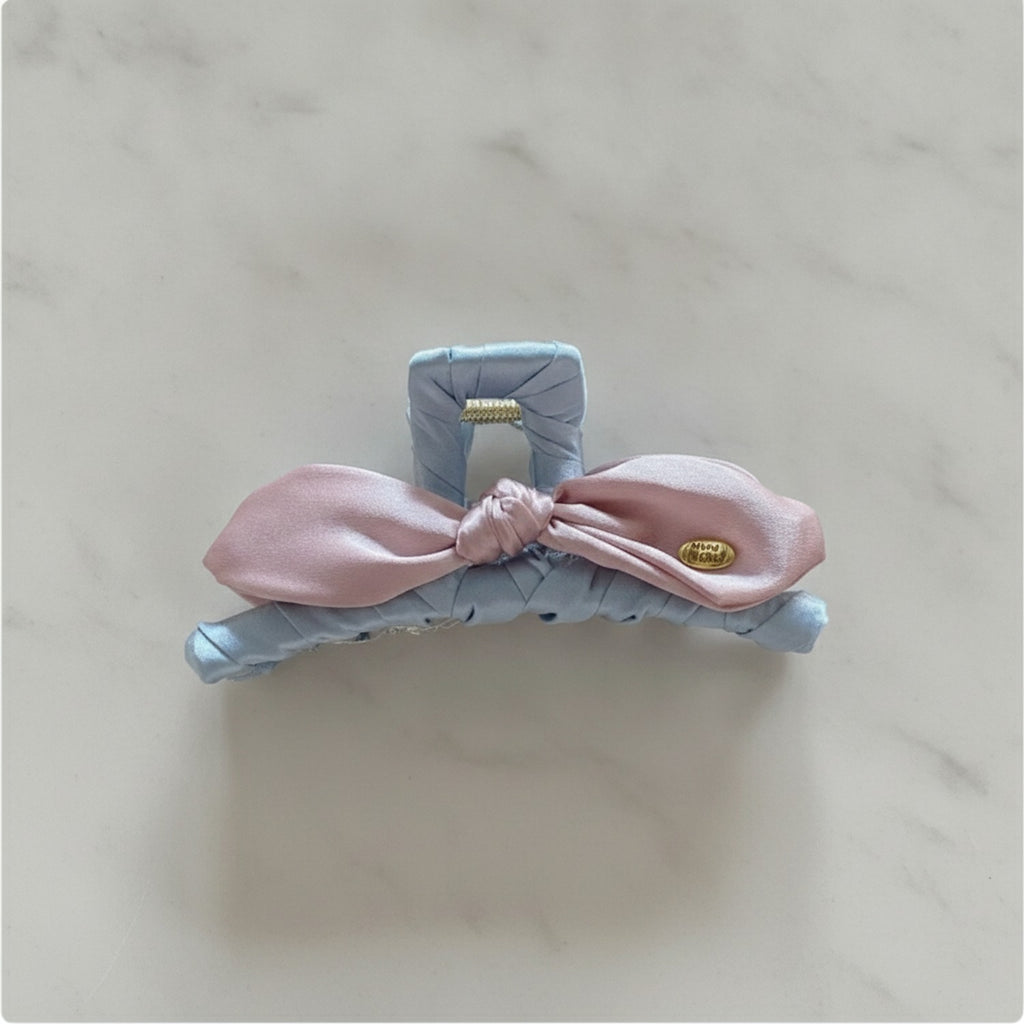 Velvet Bow Hair Claws Pink Gray – hair accessories (view 2)