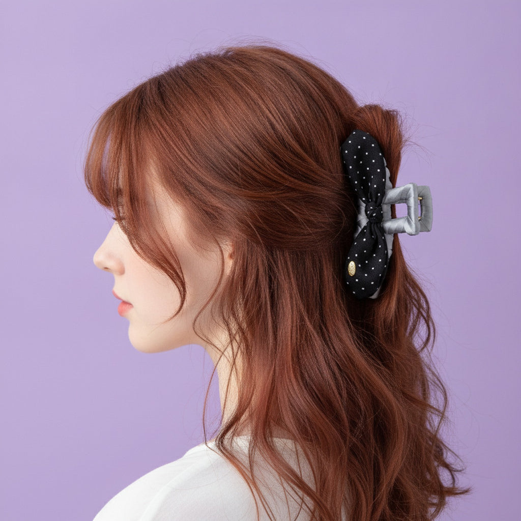 Black Polka Dot Bow Hair Claws Pair – hair accessories (view 3)