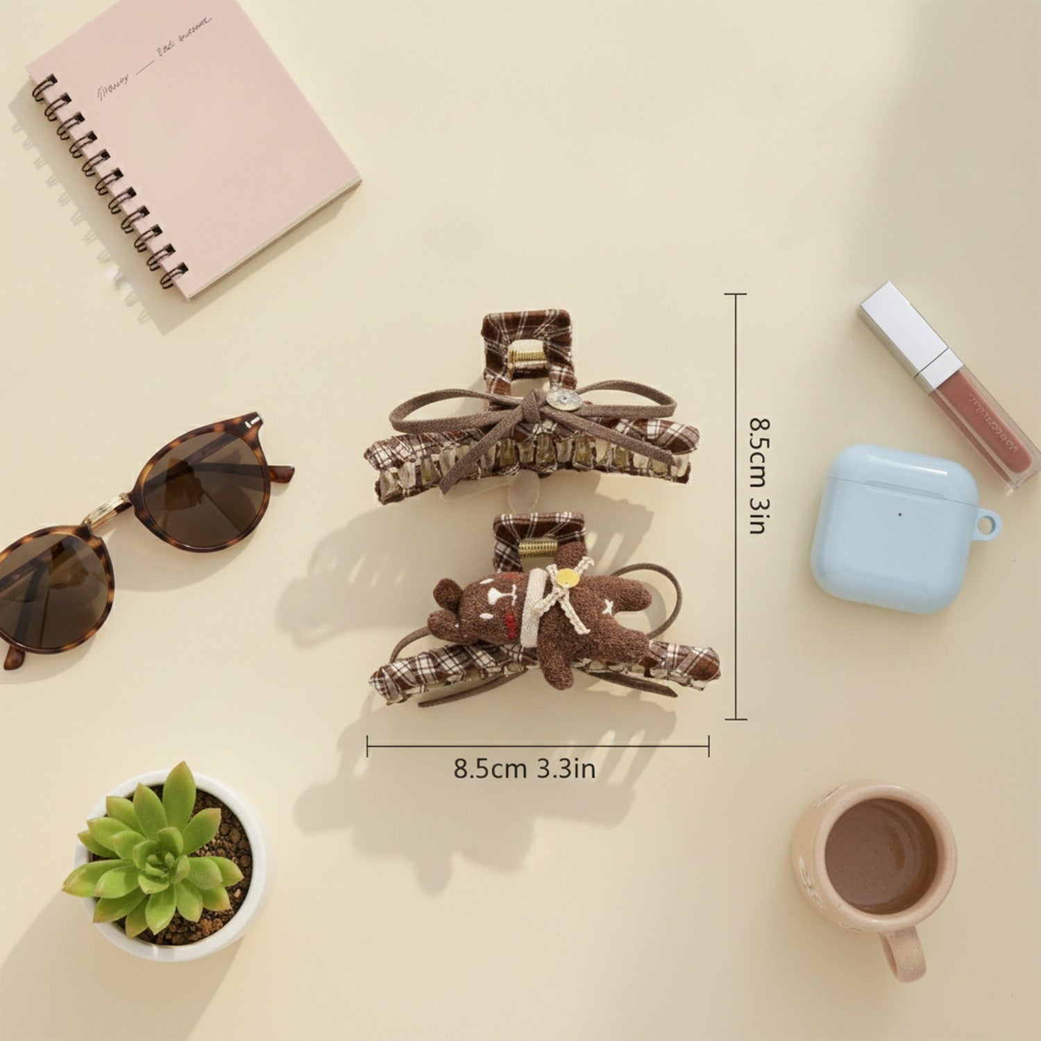 Brown Plaid Teddy Bear Hair Claw Clip – hair accessories (view 3)