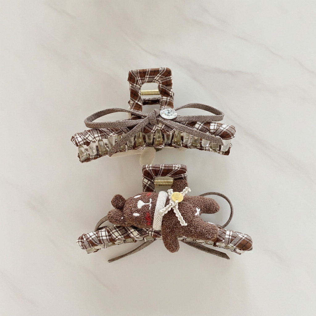 Brown Plaid Teddy Bear Hair Claw Clip – hair accessories (view 2)