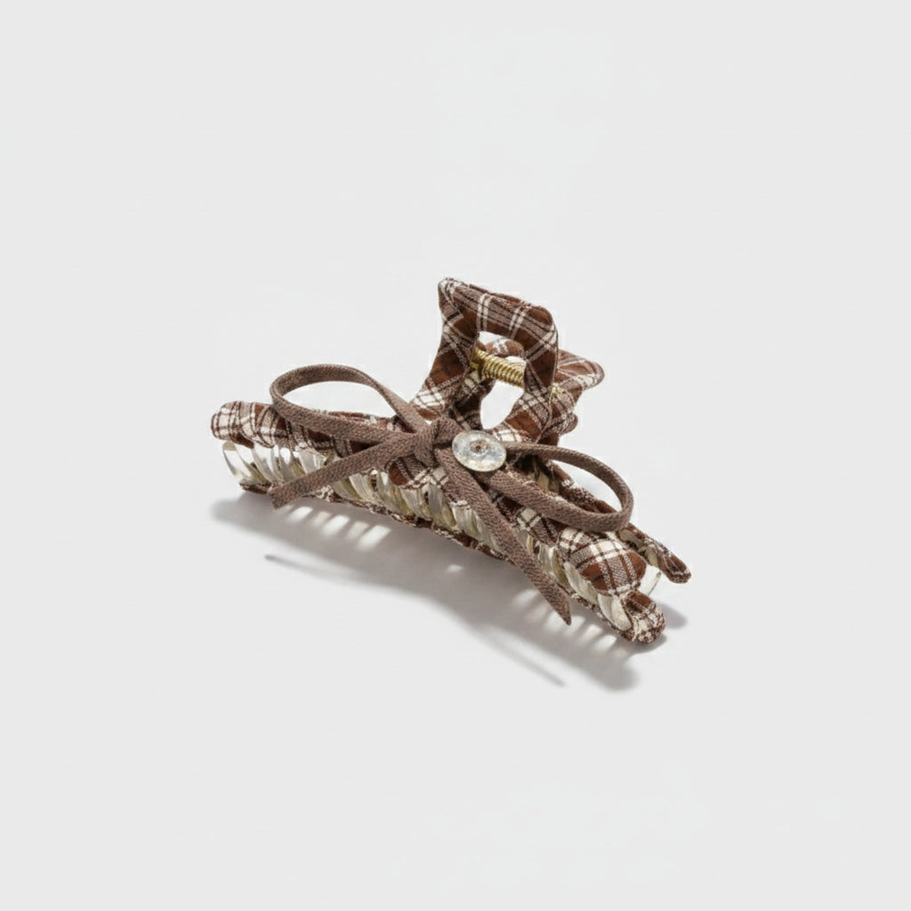 Brown Plaid Teddy Bear Hair Claw Clip – hair accessories (view 1)