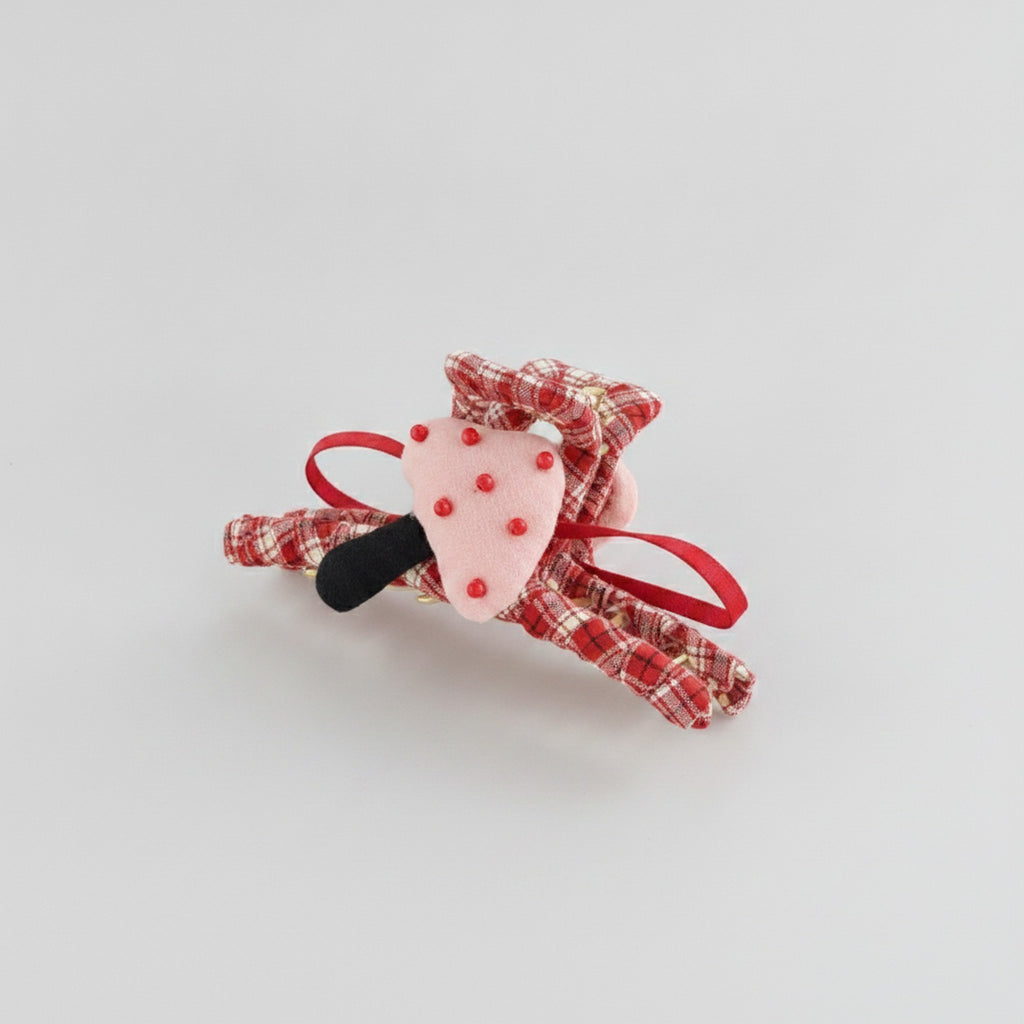 Red Plaid Beaded Heart Hair Claw – hair accessories (view 1)