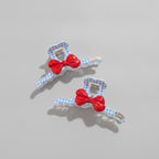 Blue Gingham Hair Claw With Red Bow – hair accessories (view 1)