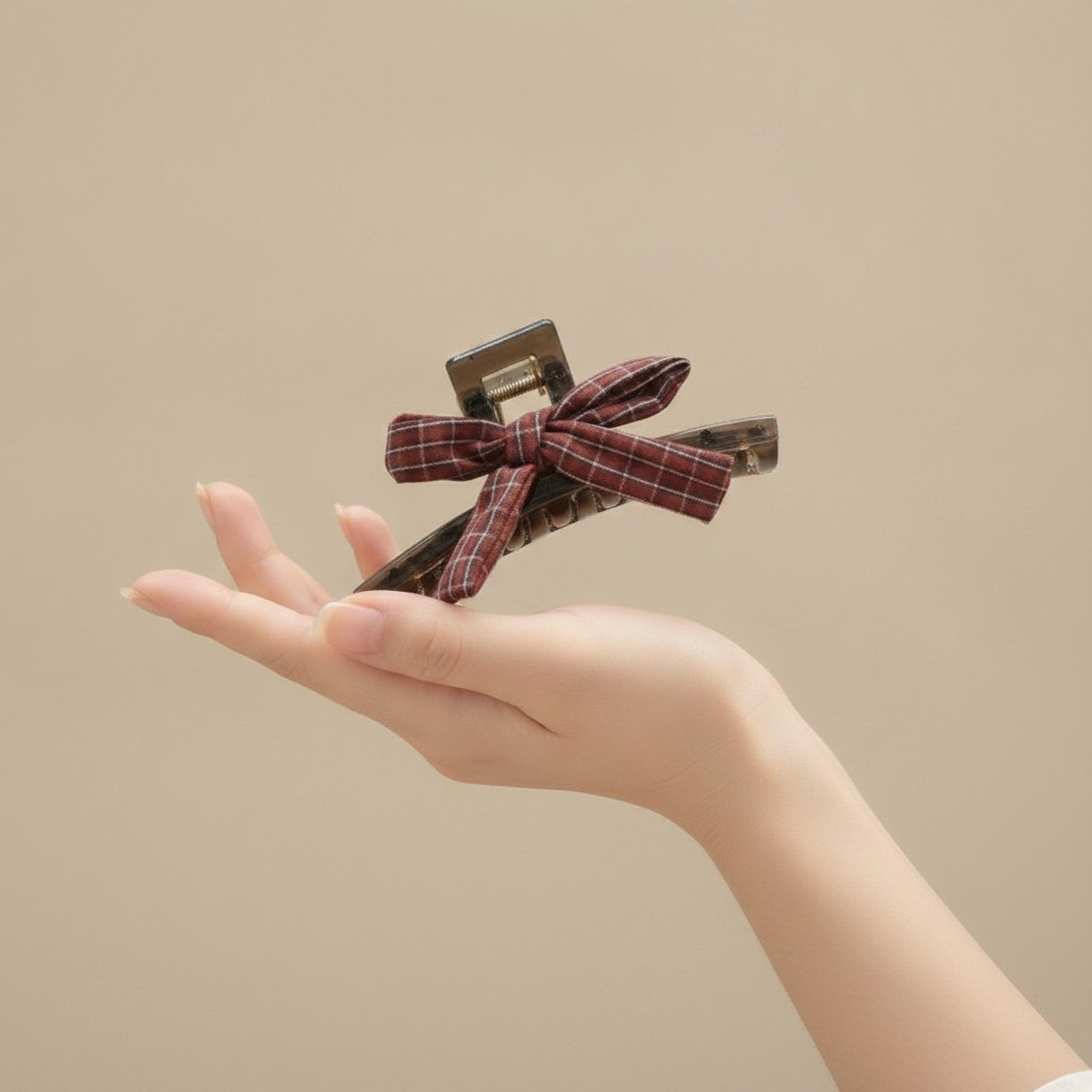 Plaid Bow And Flower Hair Claw Clips – hair accessories (view 6)