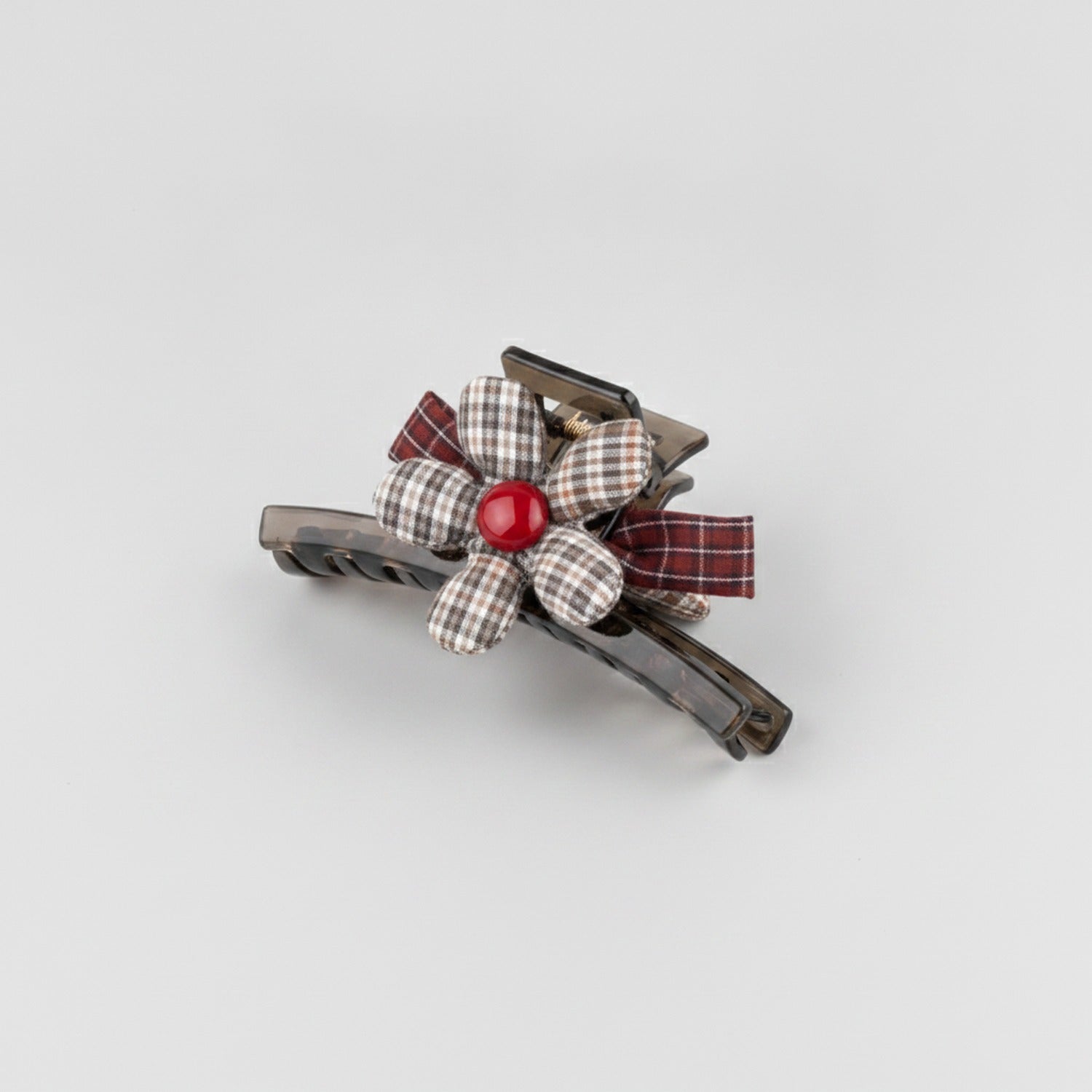Plaid Fabric Hair Claw Clips With Ribbon Bows