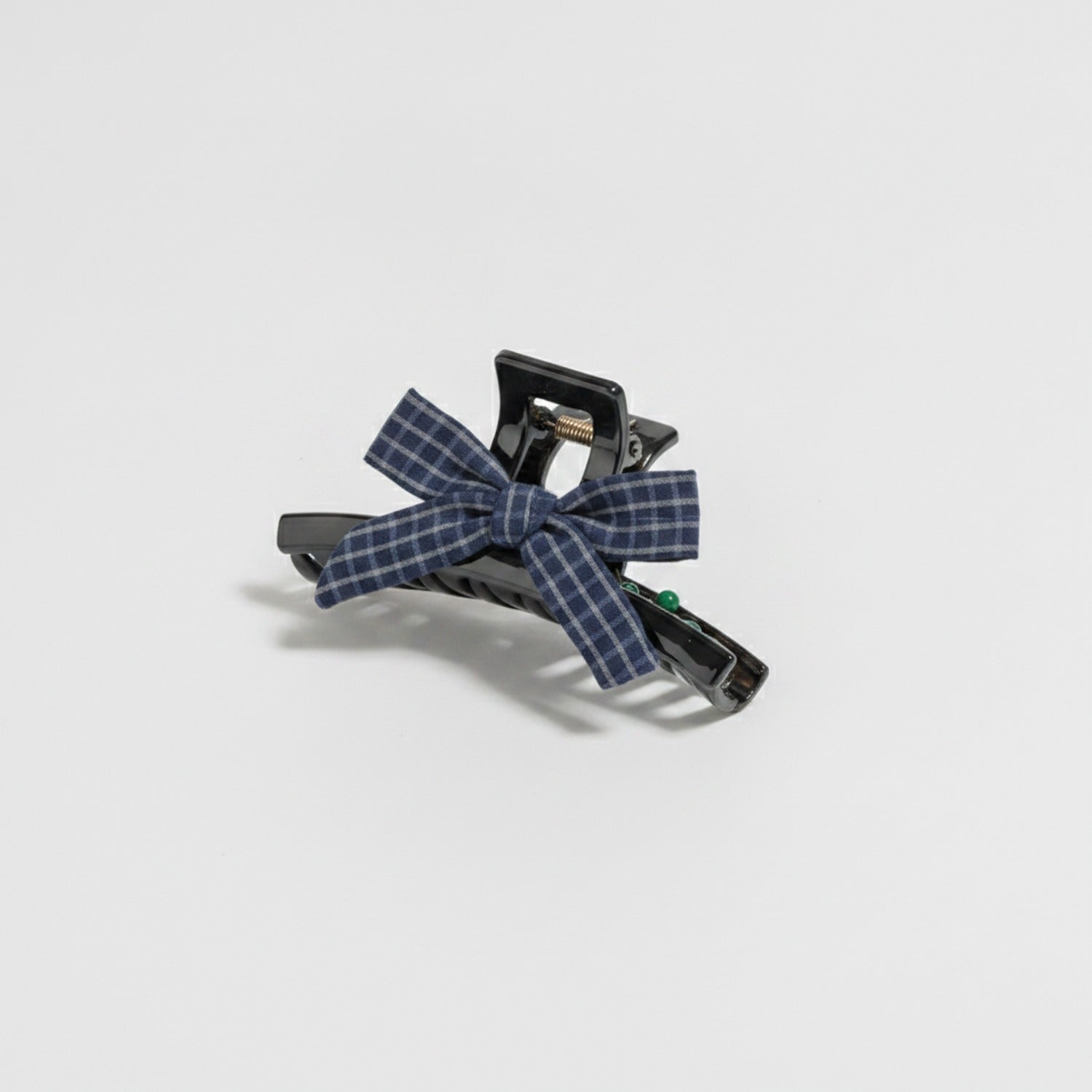 Plaid Bow Hair Claws with Floral Detail