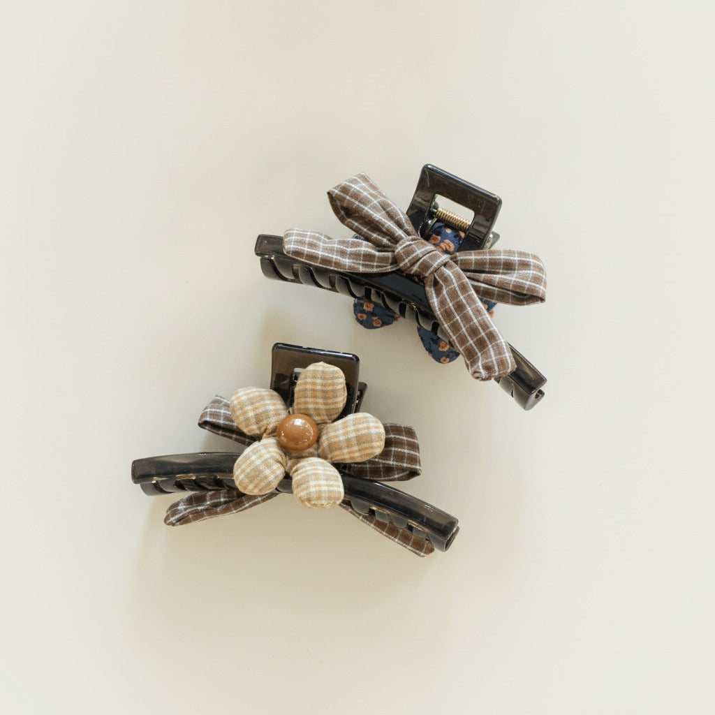 Plaid Bow And Flower Hair Claw Clips – hair accessories (view 4)